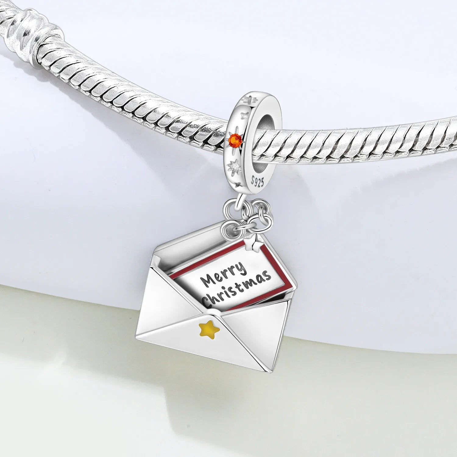 PANPOKI 925 Sterling Silver Christmas Card Festival Blessing Beads Original Pendants Bracelet Charm Jewelry Party DIY Gifts