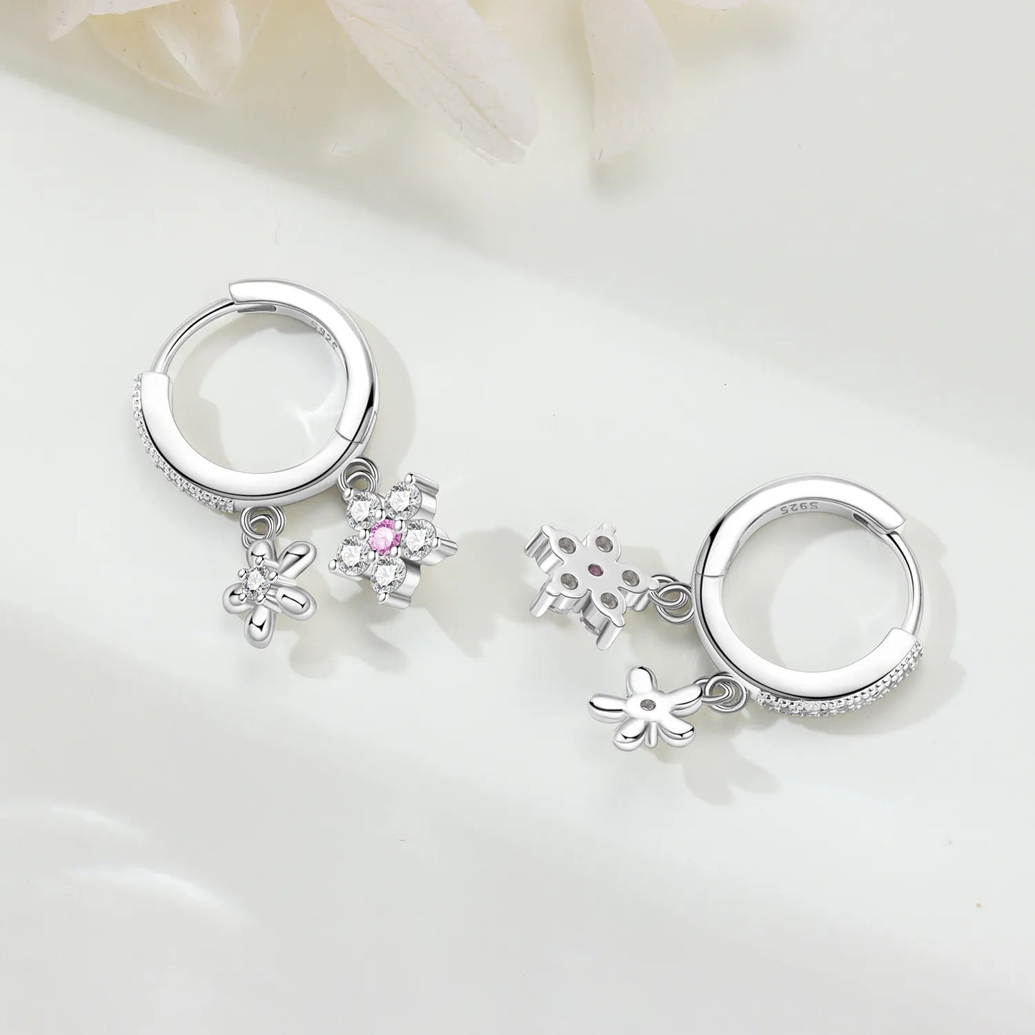 PANPOKI 925 Sterling Silver Pink Zircon Flower Drop Earrings Women Earrings Charm Fashion Versatile Party Jewelry Gifts