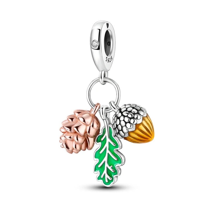 New 925 Sterling Silver Charm Beads Pendant Pumpkin Maple Leaf Autumn Series Charms Fit Original Bracelets Fine Jewelry