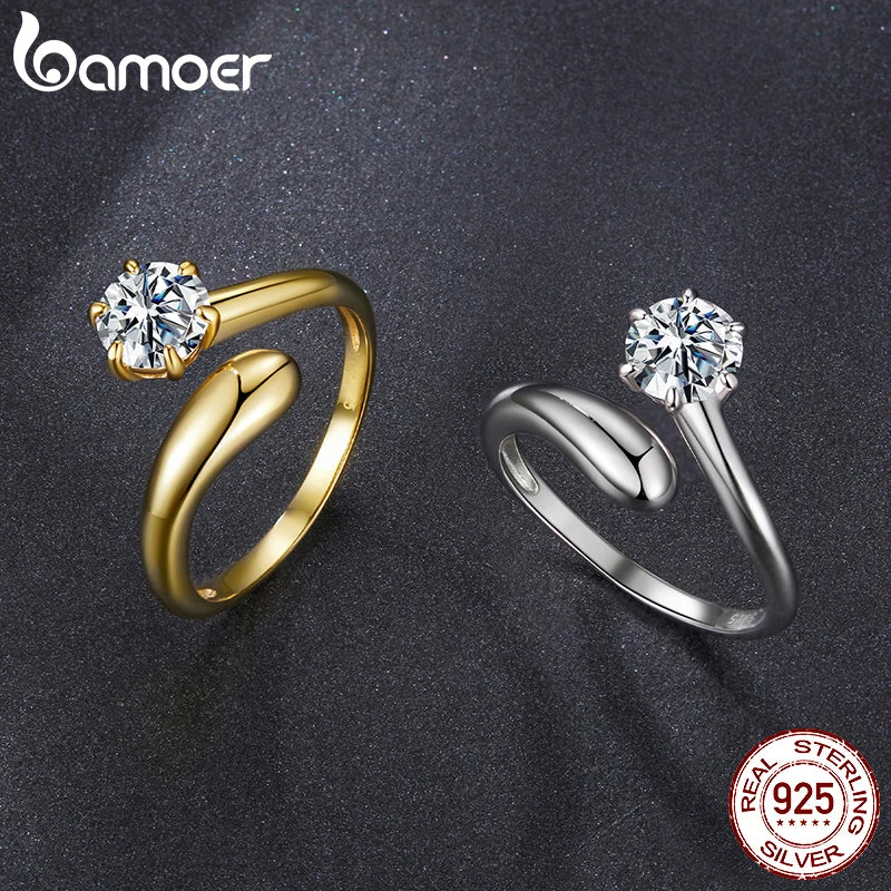 BAMOER 1CT Tropfenförmiger Moissanit-Ring aus 925er Sterlingsilber – Statement-Schmuckstück mit rundem Labor-Diamanten für Damen – Verlobungsring mit massivem Anhänger