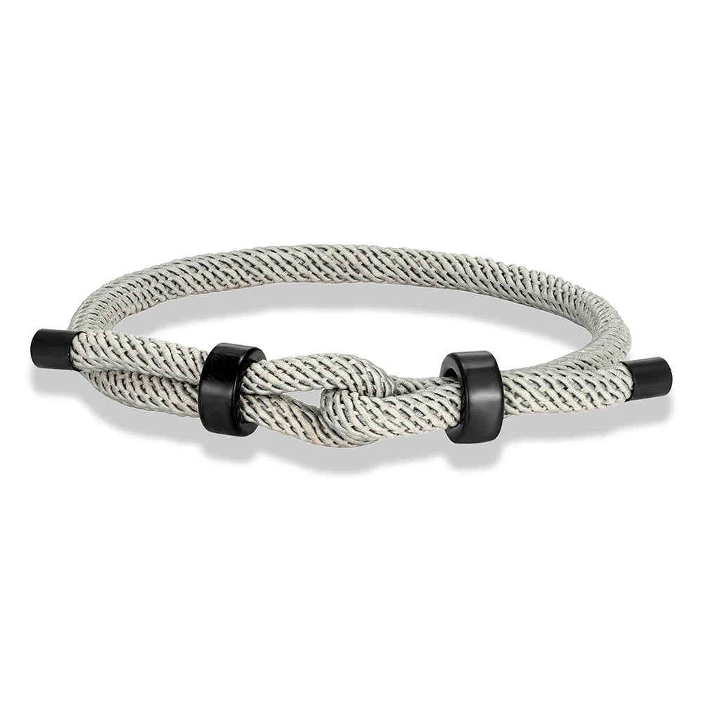 MKENDN Verstellbares Knoten-Seilarmband, schwarzer Edelstahl-Anhänger, wasserfest, Schmuckgeschenk für Paare, Vater, Sohn, Freund