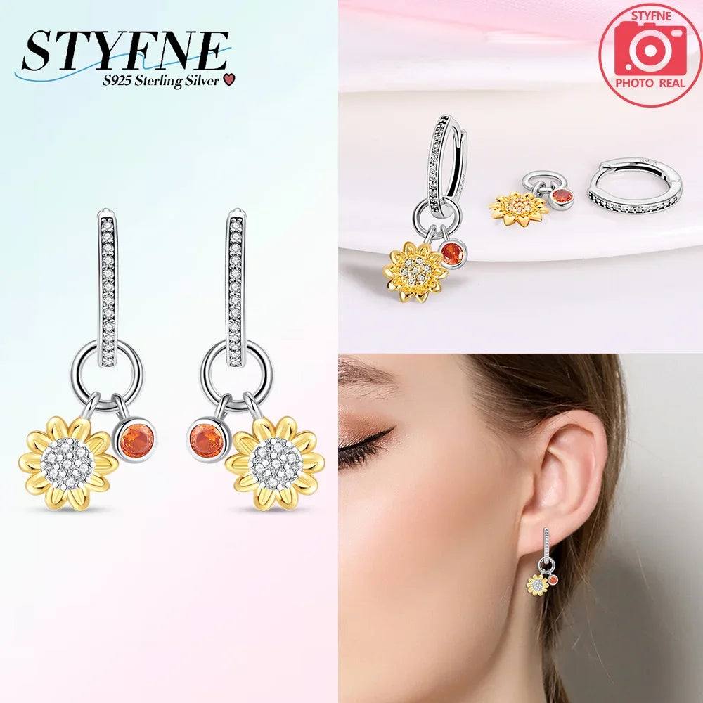 Earrings Woman 925 Silver Cherry Pear Apple Butterfly Sunflower Hoop Earrings for Women Engagement Birthday Fine Jewelry Gift
