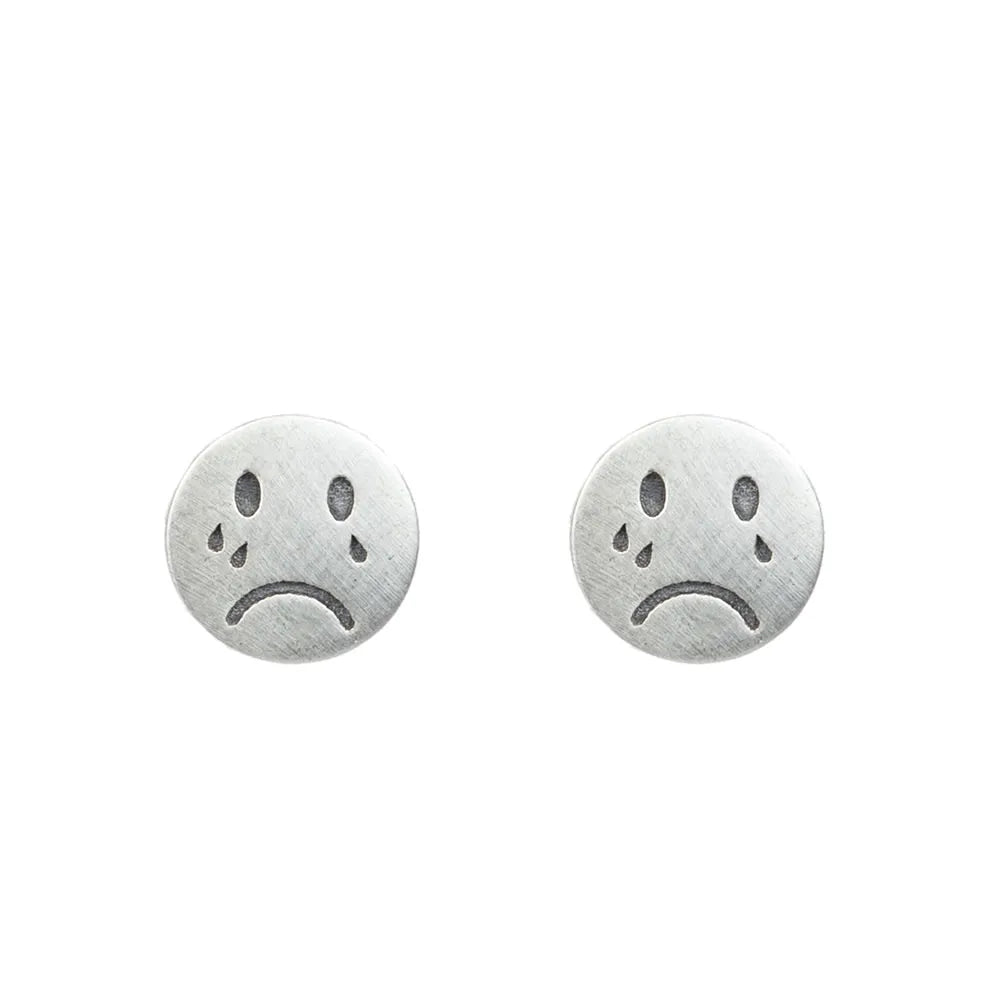 MKENDN Real 925 Sterling Silver Crying Face Stud Earrings Personality Minimalist Ear Jewelry Street Punk Gothic Style