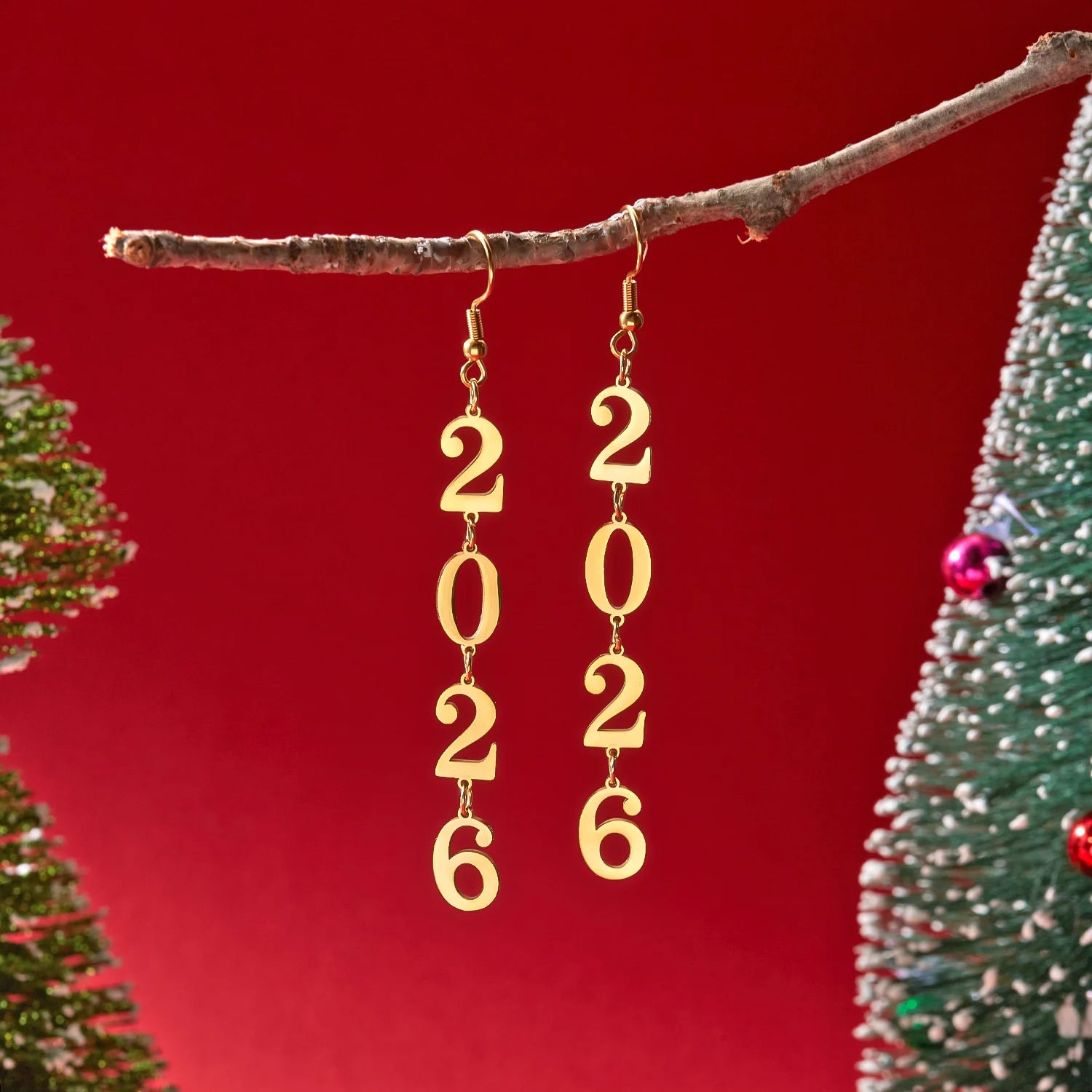 Stainless Steel Number 2026 Pendant Drop Earrings For Women Gold Color Geometric Star Heart Hanging Earrings New Year Jewelry