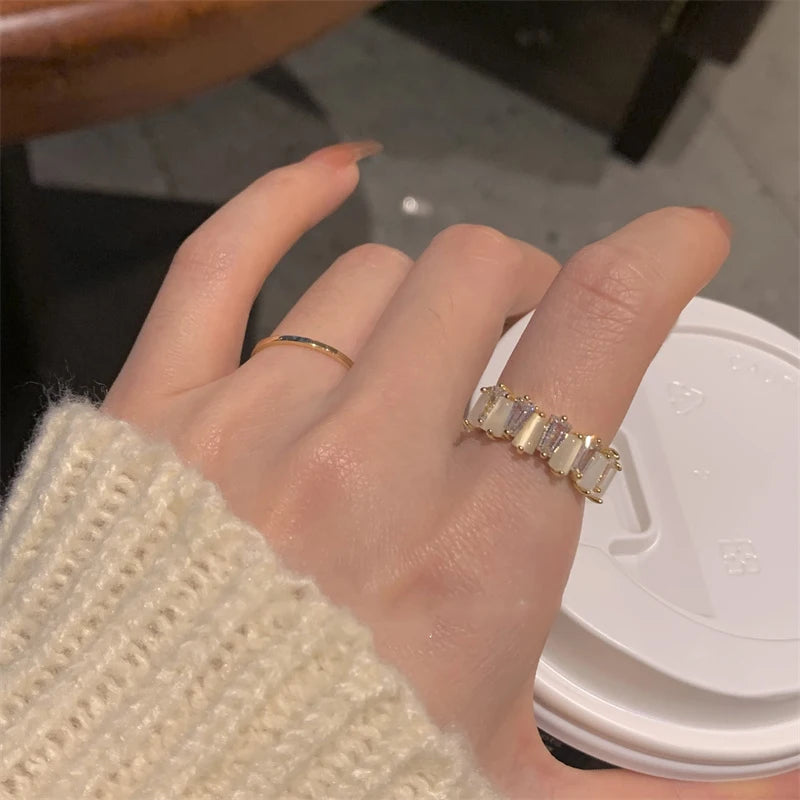 2025 New Design Opals Zircon Juxtaposed With Gold Colour Rings Luxury Jewelry Party For Women Girls Fashion Set Accessories Gift