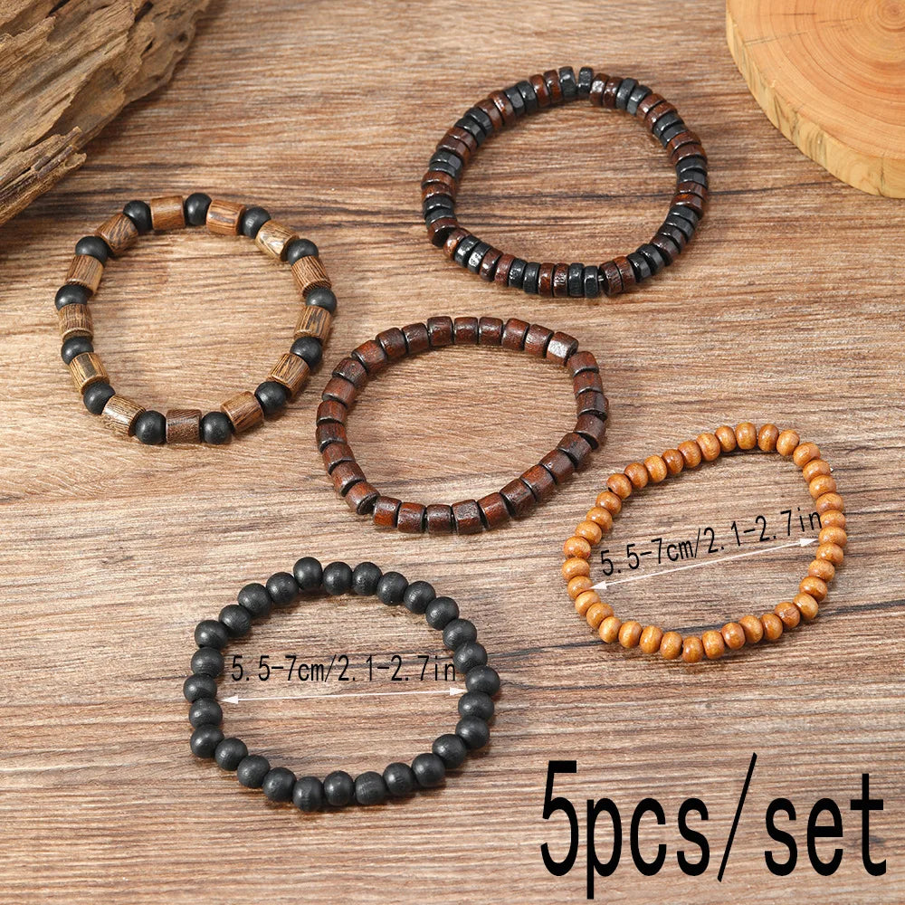 Wholesale Best-selling Multi-layer Buddha Bead Beaded Bracelets Men's Retro Style Multi-layer Elastic Thread Adjustable Wooden