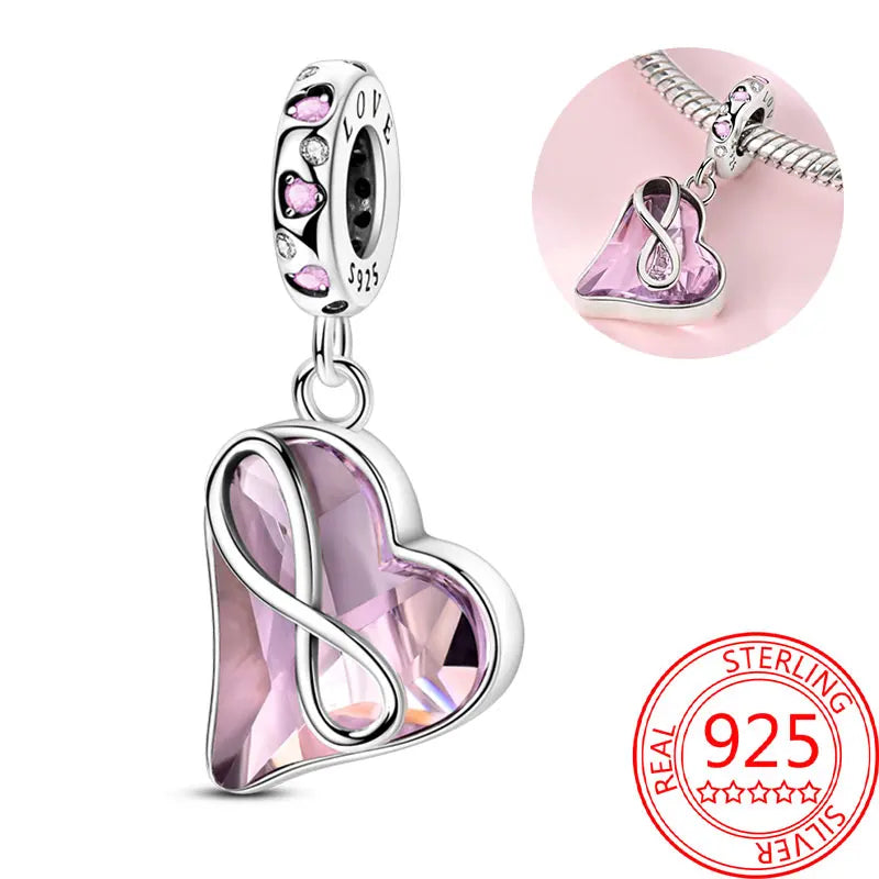 925 Sterling Silver Sparkling Pink Heart Charm Pendant Beads Fit Original Bracelet for Women Valentine Day Jewelry Gifts