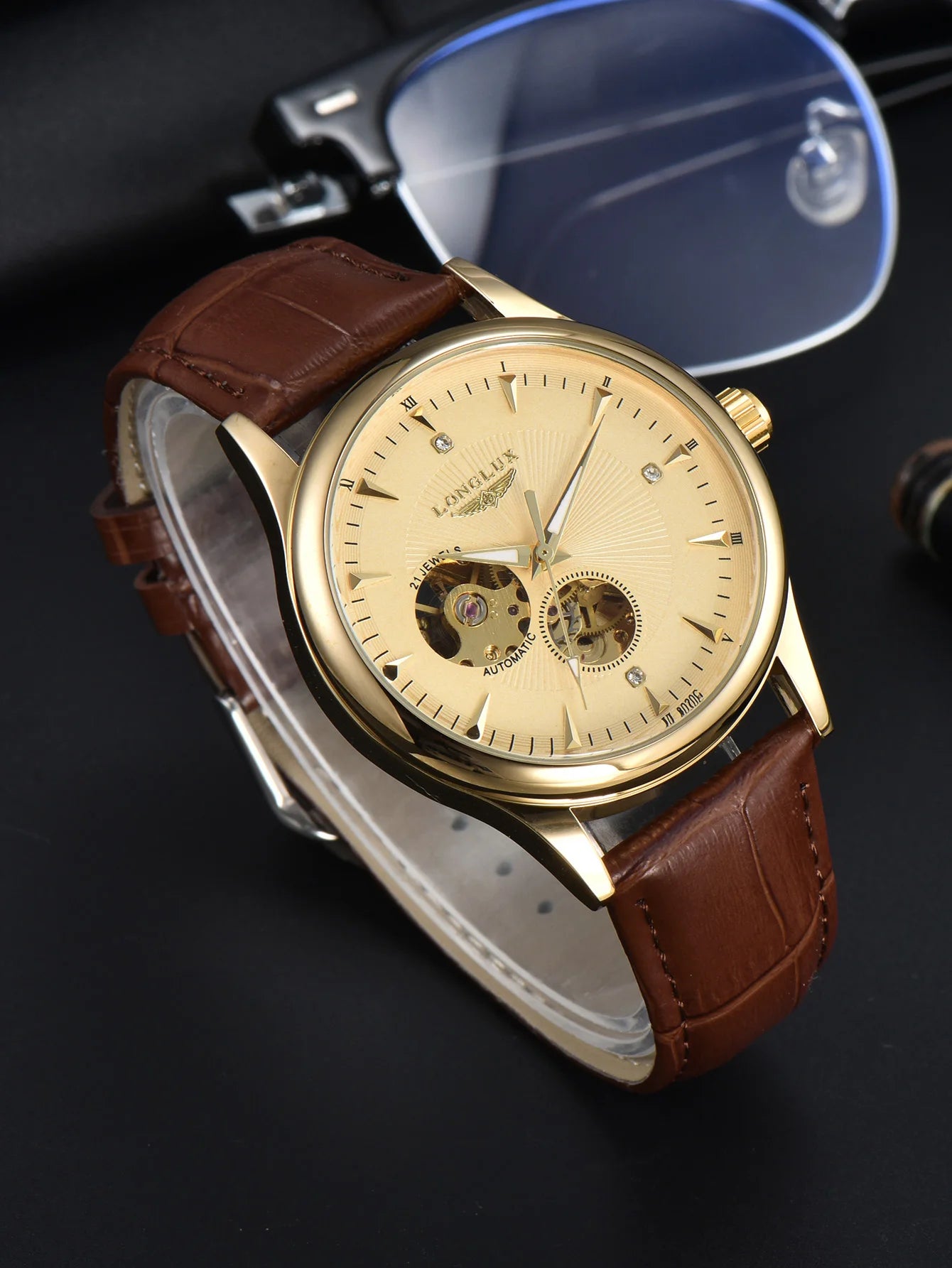 LONGLUX automatic watch elegant style wholesale mechanical wristwatches skeleton rome waterproof  mens watch men gift - Madeinsea©