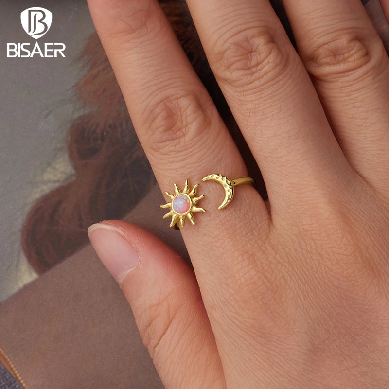 BISAER 925 Sterling Silver Flying Dragon Open Ring Blue Enamel Band Plated White Gold for Women Party Original Fine Jewelry