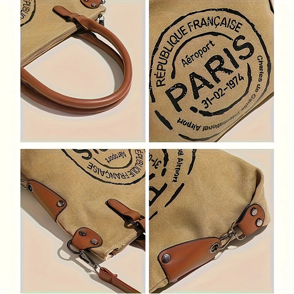Vintage Canvas Tote Bag, Large Capacity, Water-Resistant with Adjustable Straps & Zipper Closure