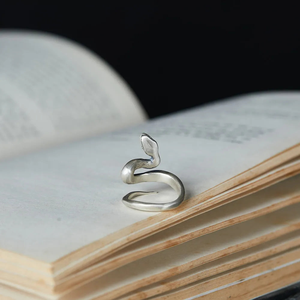 MKENDN Punk 925 Sterling Silver Snake Adjustable Ring For Men Women Gothic Trendy Street Hip Hop Dark Jewelry