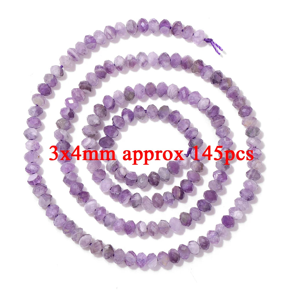 Natural Amethyst Quartz Stone Beads Faceted Round Rondelle Cube Loose Spacer Gem Bead For Jewelry Making Necklace Bracelet DIY