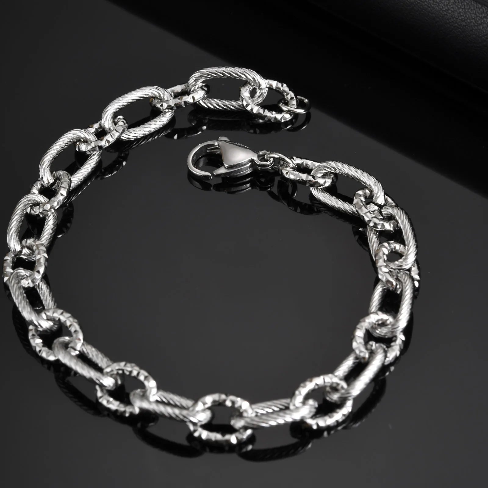 Vnox Cool Hand Made Stainless Steel Links Bracelets, Waterproof Mens Metal Chain Wristband, Punk Rock Jewelry