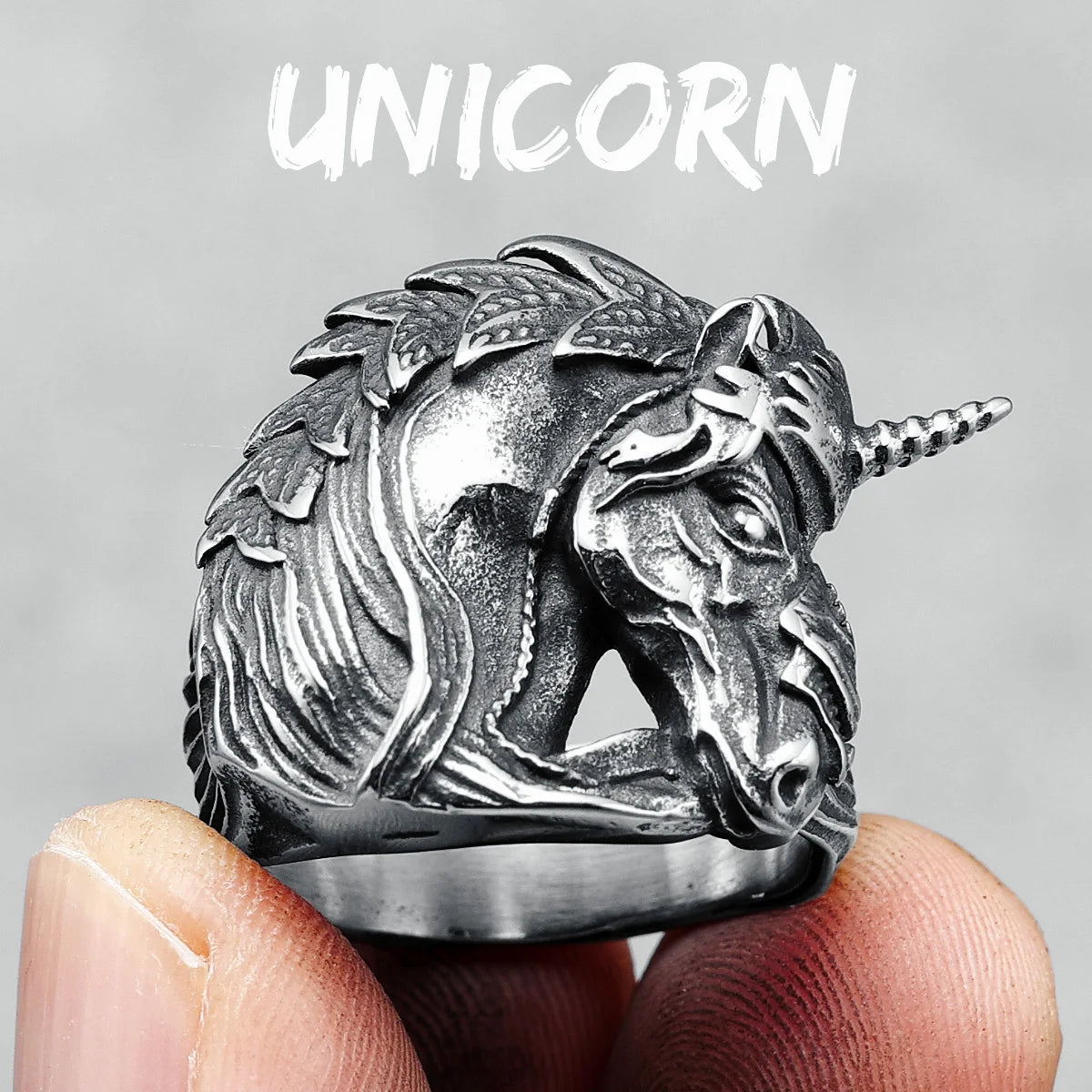 Retro Unicorn Men Rings 316L Stainless Steel Lucky Amulet Ring Rock Rap Party for Biker Male Friend Jewelry Creative Best Gift