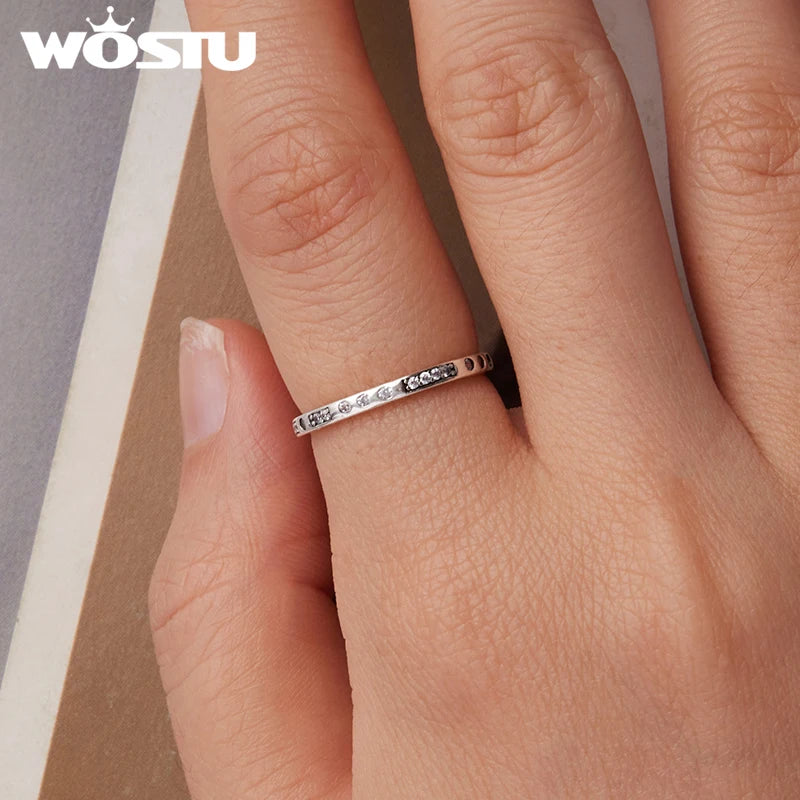 WOSTU 925 Sterling Silver I Love You Morse Code Ring For Women , Shiny AAA Zircon Promise Rings Anniversary Jewelry Gift