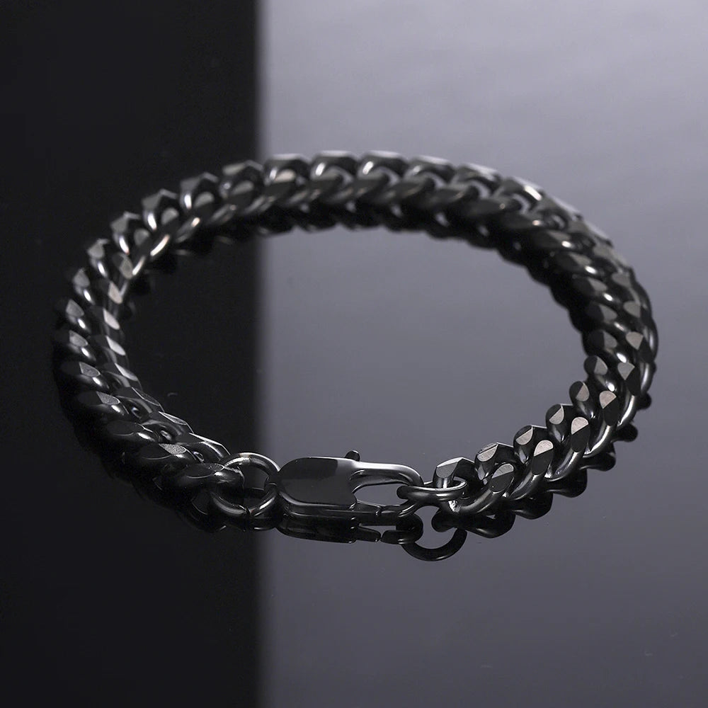 MKENDN 4-6-8mm Locomotive Men Punk Rock Stainless Steel Curb Cuban Link Chain Silver Color Bracelet For Women Biker Jewelry
