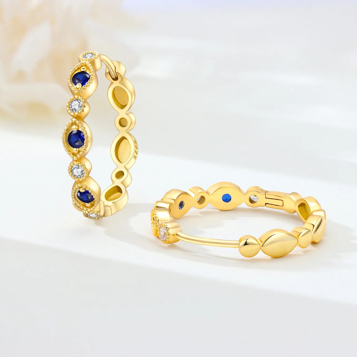 PANPOKI S925 Sterling Silver French Blue Zircon Gold Earrings Hoop Earrings For Women Jewelry Original Party Trendy Gifts