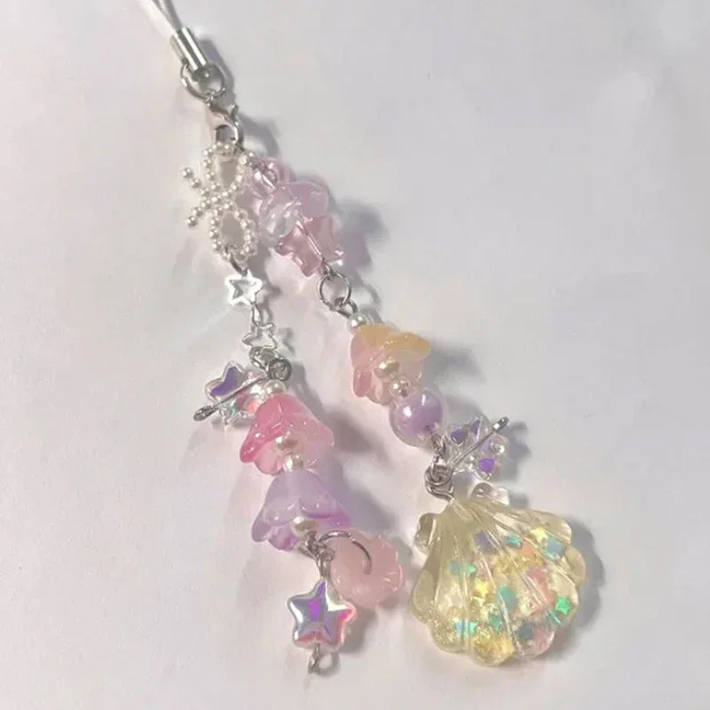 Shell Beaded Phone Chain Gorgeous Star Lily of the Valley Coquettish Coquette Yellow Keychain