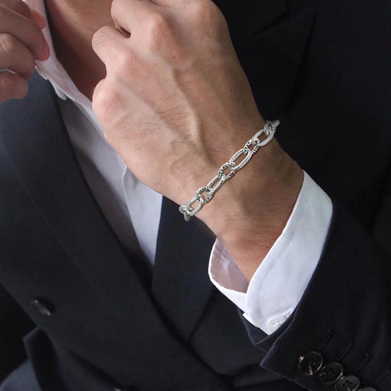Vnox Cool Hand Made Stainless Steel Links Bracelets, Waterproof Mens Metal Chain Wristband, Punk Rock Jewelry