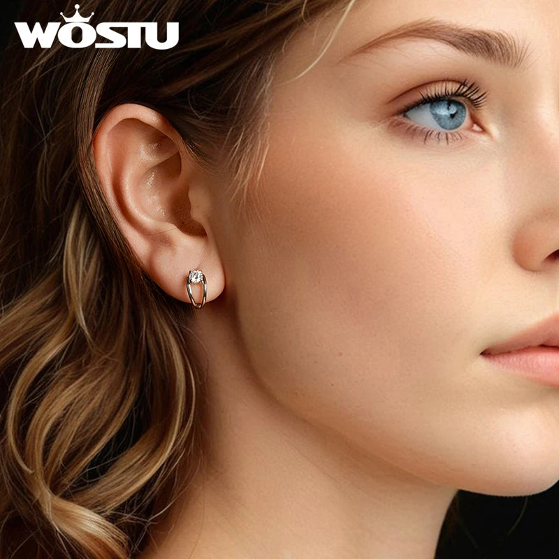 WOSTU D Color 0.3CT Moissanite Hoop Earrings Women Lab Diamond 925 Sterling Sliver Hollow Ear Clip Hoops geometry Jewelry Gift