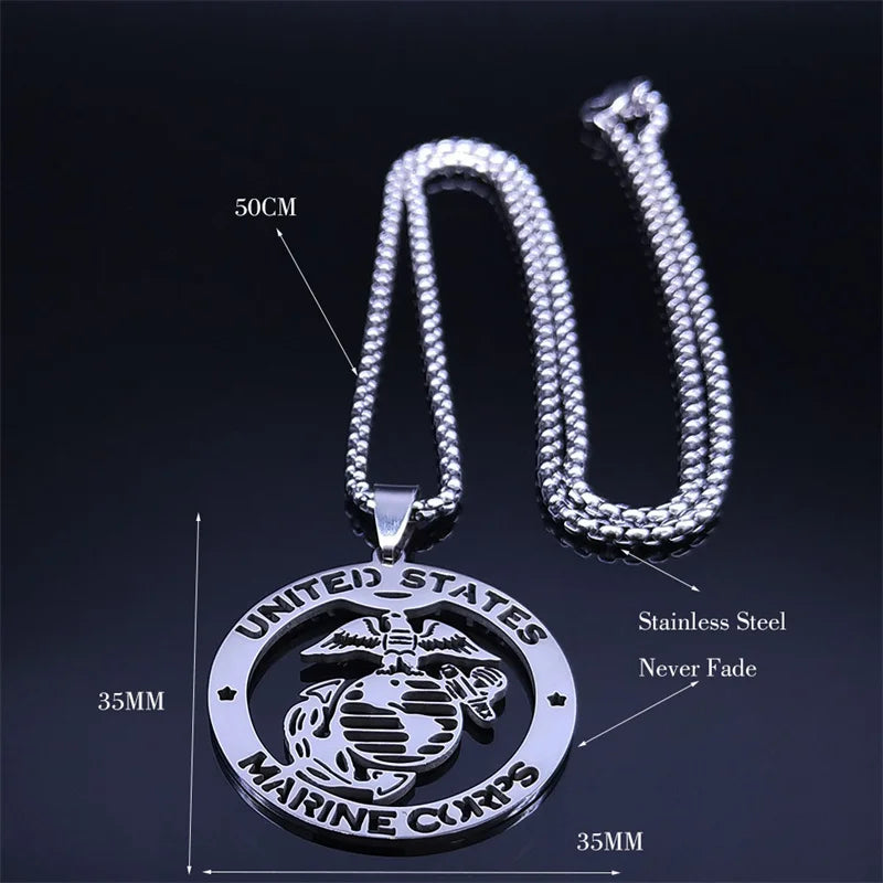 United States Marine Corps USMC Silver Pendant Necklace
