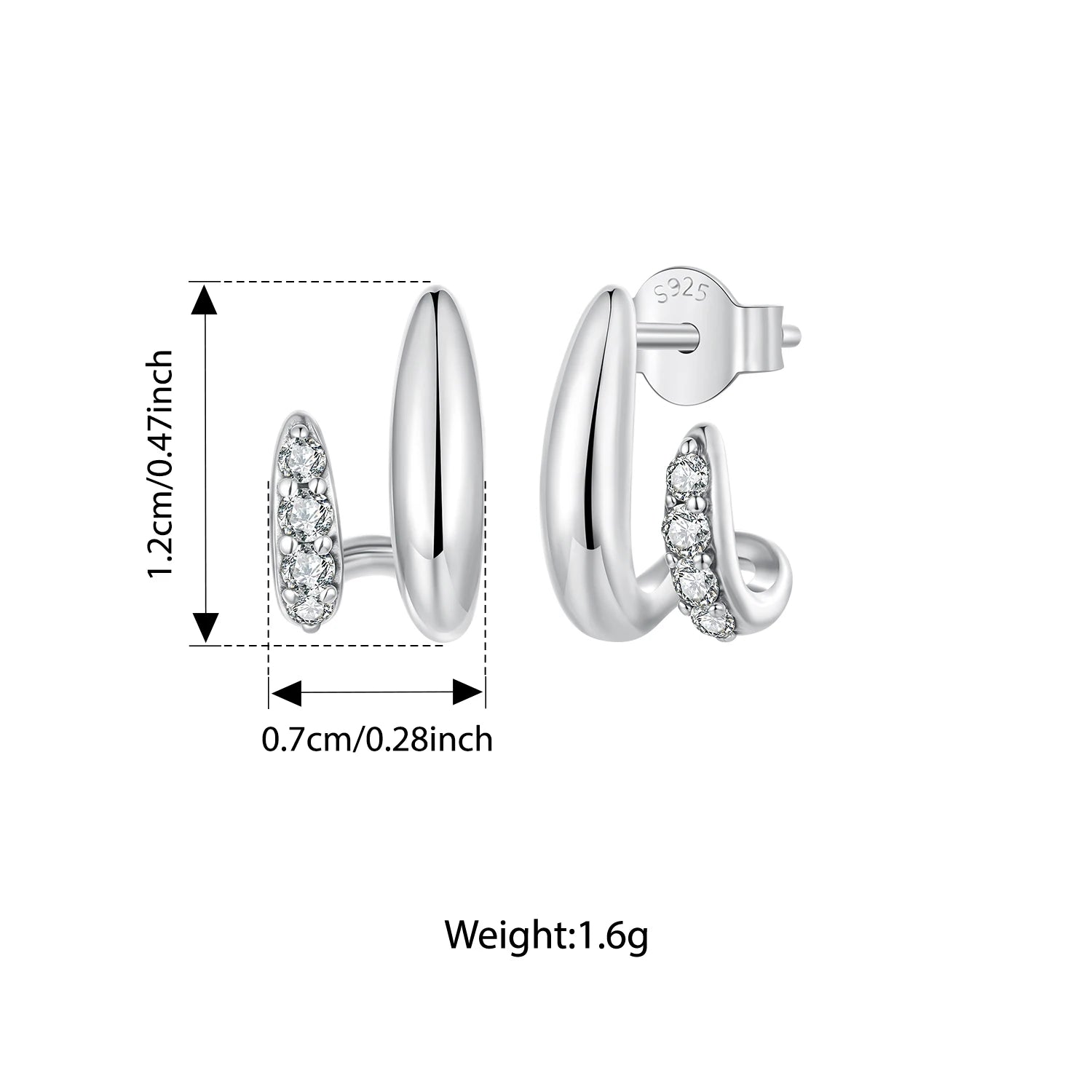 BAMOER 925 Sterling Silver Geometric Double-Layer Stud Earrings CZ Teardrop Earrings Hypoallergenic for Women Simple Xmas Gift