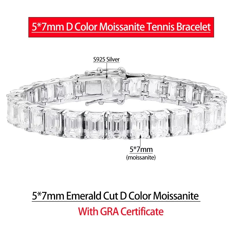 Serenity 1ct Emerald Cut D Color Moissanite Tennis Bracelet for Women Men 100% 925 Sterling Silver Plated 18K Hand Chain Jewelry - Madeinsea©
