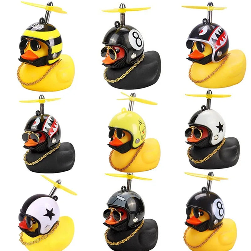 Broken Wind Rubber Duck With Helmet Pendant Black/Yellow Duck Road Bike Motor Helmet Riding Bicycle Accessories Car Decoration - Madeinsea©