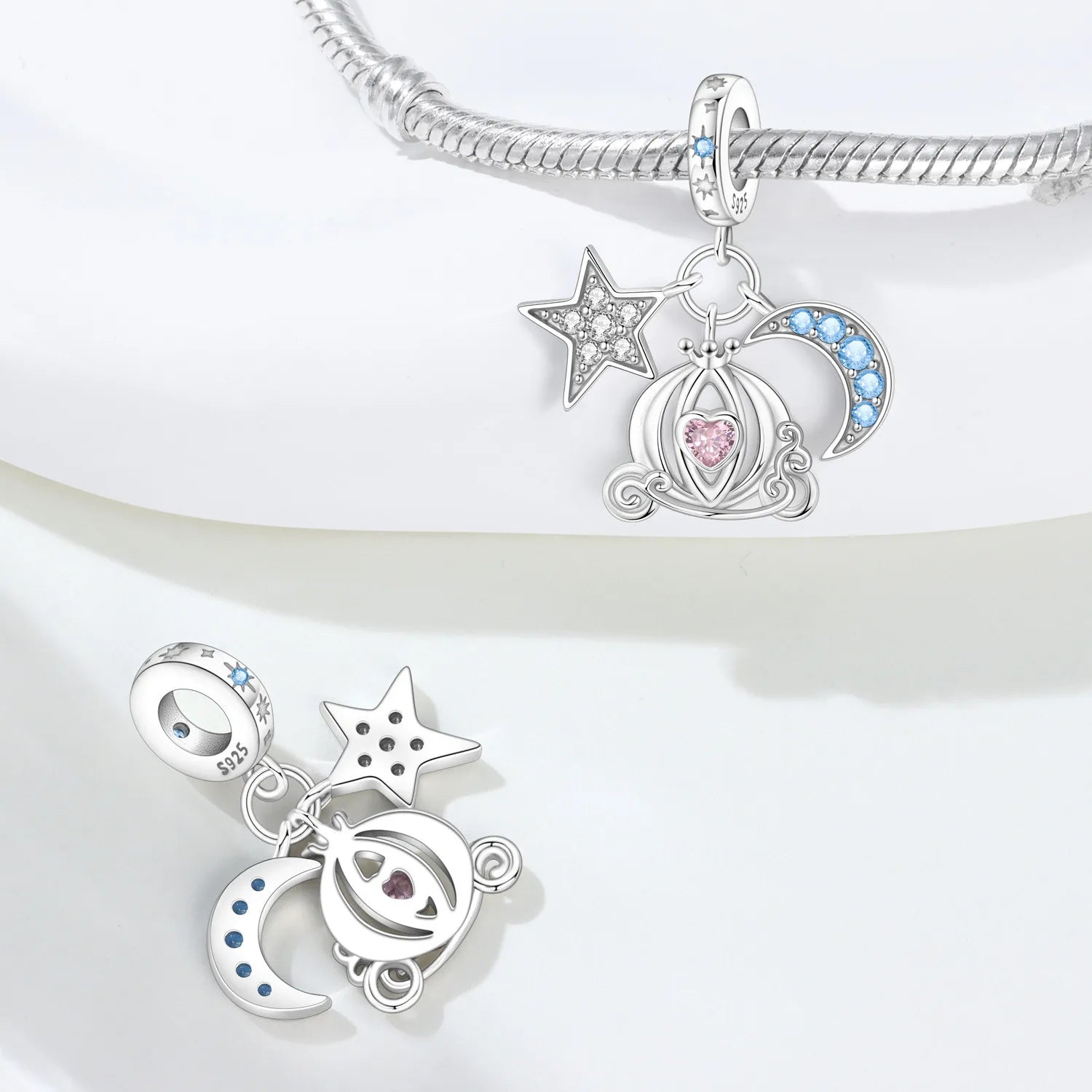 PANPOKI 925 Sterling Silver Star Moon Pumpkin Carriage Beads Original Pendants Bracelet Charm Jewelry Party DIY Trendy Gifts