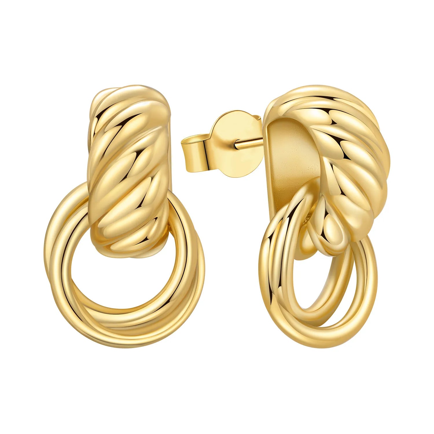 PANPOKI  925 Sterling Silver Gold Versatile Double Ring Earrings Stud Earrings For Lady S925 Jewelry Party Anniversary Gifts