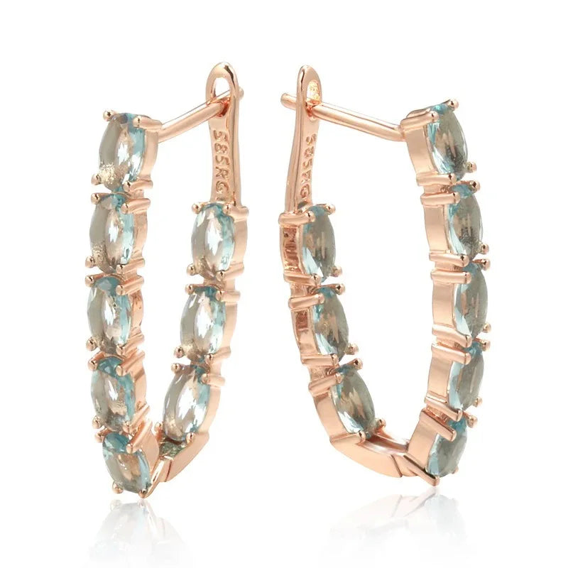 Rose Gold Geometric 585RG Earrings for Women Small Square Zircon Ear Clips Minimalist Fashion Jewelry
