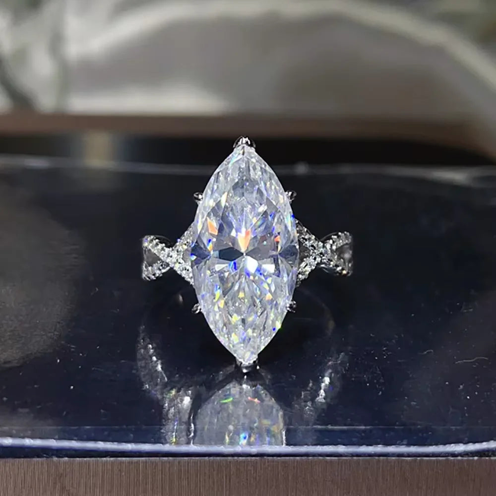 Serenity 10ct Marquise Big Moissanite Rings for Women Men Gift Sparkling Lab Diamond Wedding Rings Solid S925 Plated 18K Jewelry - Madeinsea©