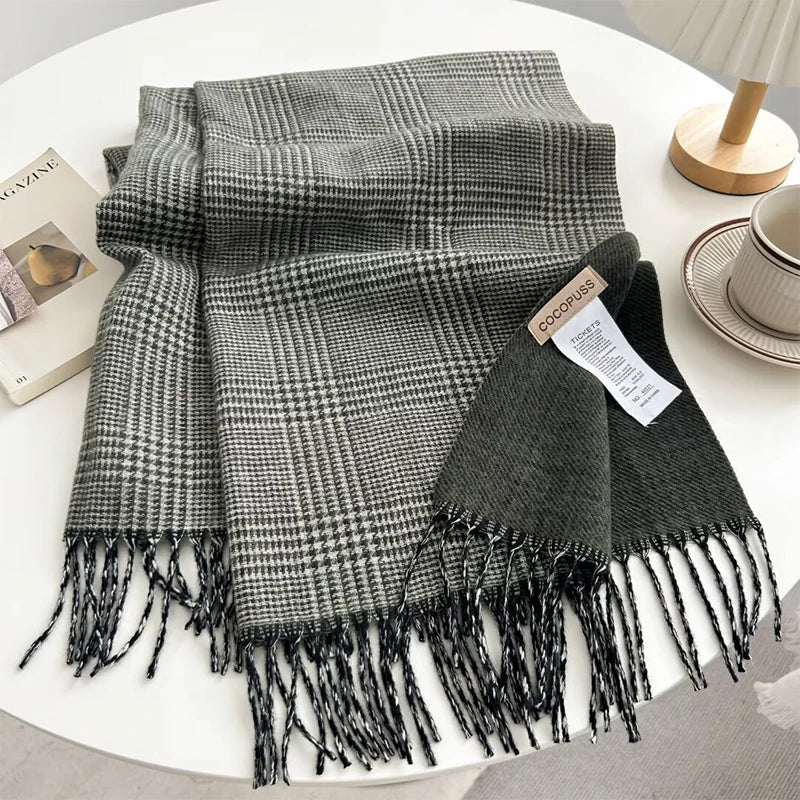 65*185cm Stripe Plaid Women Men Scarf Double Sided Imitation Cashmere Shawl Winter Pashmina Warm Wrap Foulard Neckerchief