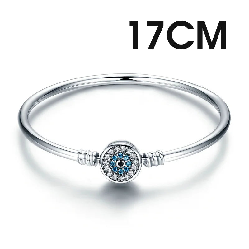 BISAER Bracelet en argent sterling 925 massif, maille serpent, zircon, bracelet et jonc avec breloque œil de démon bleu, tailles 17 à 21