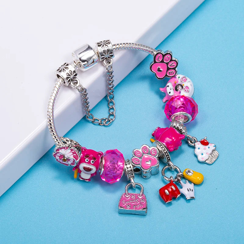 Silver Plated Cartoon Bear Ice Cream Beads Charm Bracelet For Women With DIY Beand Pendants Bracelet Jewelry Gift Dropshipping