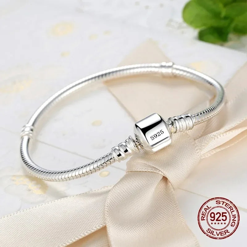 Handmade Original Fine Jewelry 925 Sterling Silver Charm Bracelet Soft Smooth Snake Bone Bracelets for Women - Madeinsea©