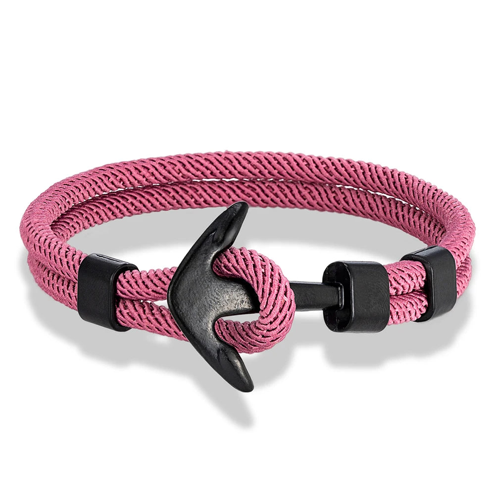 MKENDN Anker-Armbänder für Herren, doppelsträngiges nautisches Überlebensseil-Armband für Damen, schwarze Sportschnalle, wasserdichter Schmuck