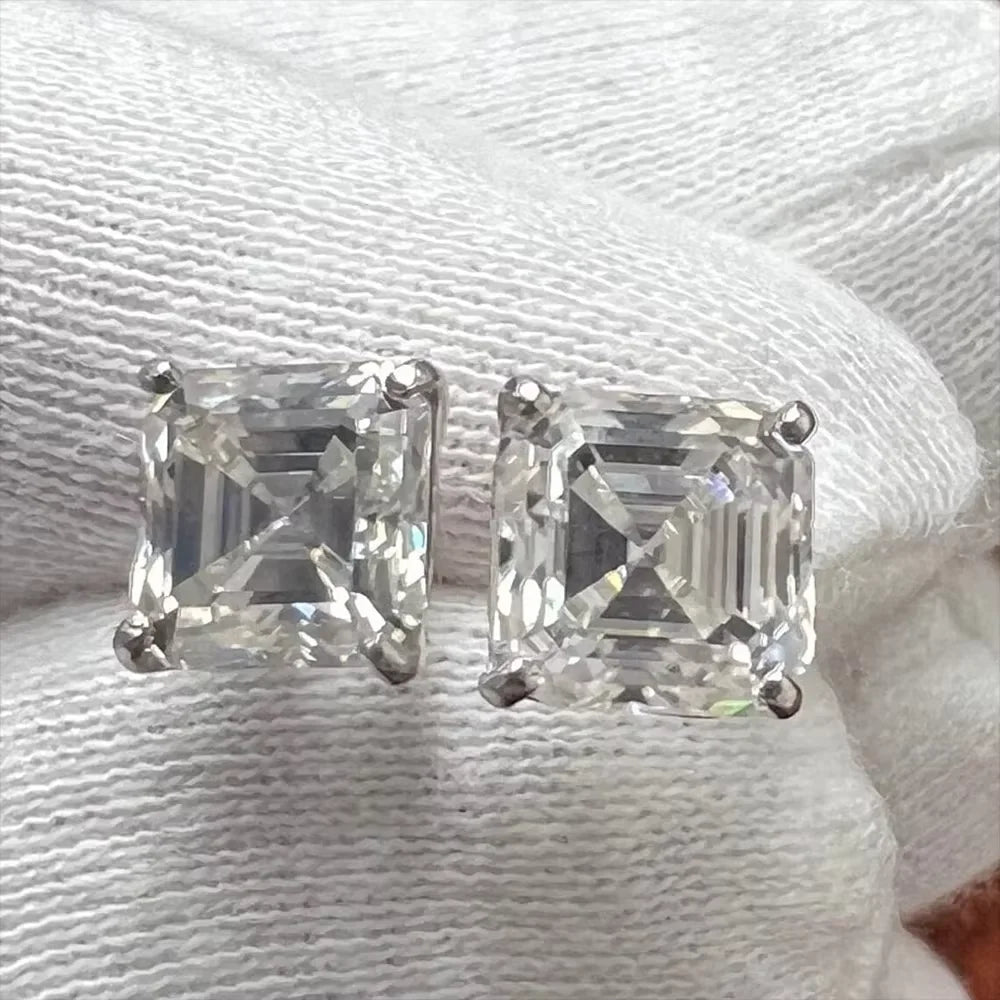 Serenity 2ct Asscher Cut D Color Moissanite Earrings For Women S925 Sterling Silver Square Stud Earrings Plated 18K Fine Jewelry - Madeinsea©