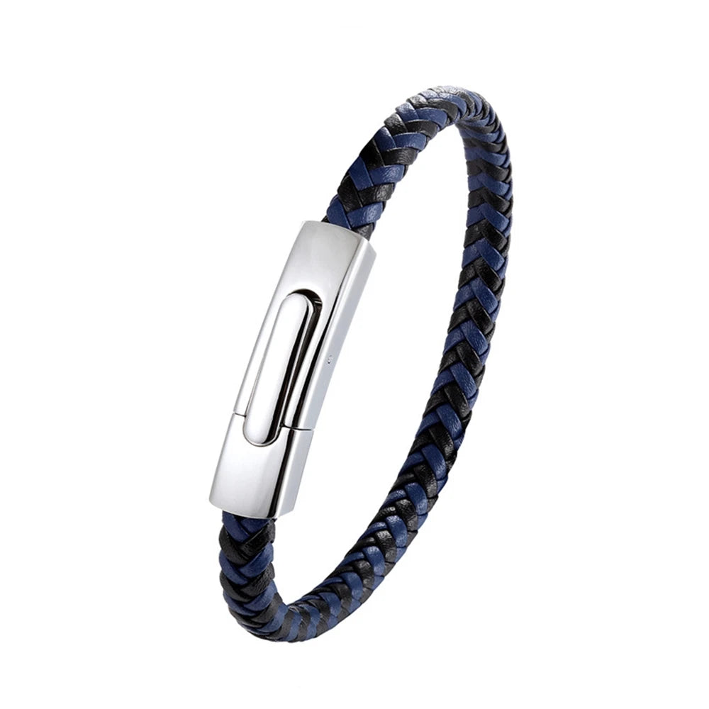 MKENDN Simple Classic Men Handmade Coffee Black Leather Braided Rope Man High Quality Stainless Steel Button Jewelry