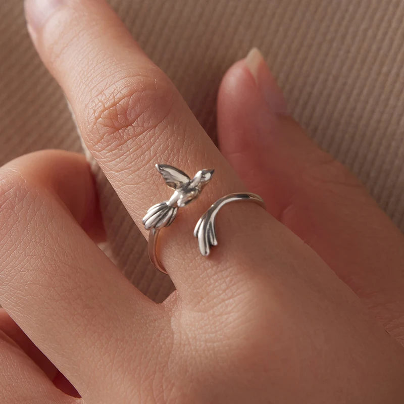WOSTU 925 Sterling Sliver Bird Open Ring For Women, Solid Silver Stackable Party Rings Funny Jewelry Birthday Gift For Girl