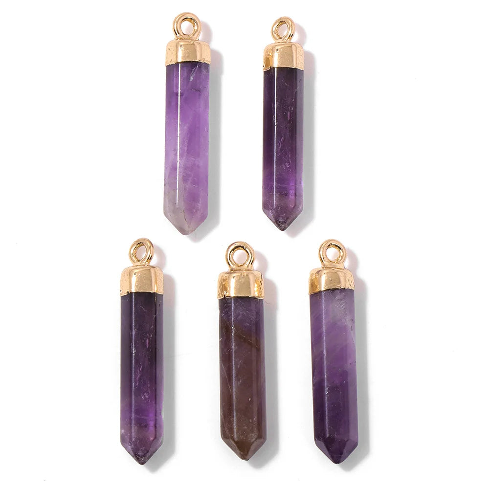 Wholesale Natural Amethyst Pendant Connector Reiki Hexagon Sun Bag Sun Stone Charm For Handmade Women Necklace Bracelet Jewelry