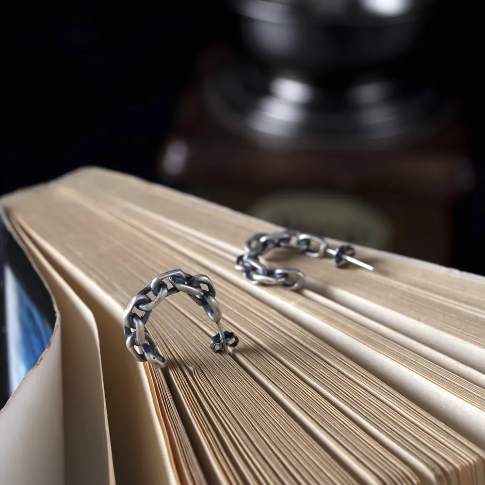 MKENDN 925 Sterling Silber Einfache Gliederkette Punk Ohrschnalle für Männer Frauen Unisex Hip Hop Ohrringe Gothic Schmuck Accessoires