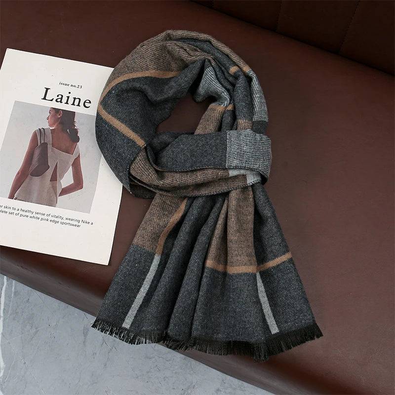 Luxury Winter Man Scarf Plaid Shawl Warm Autumn Cashmere Handkerchief Soft Outdoor Muffler Bufanda Solid Man Scarf 2025 - Madeinsea©