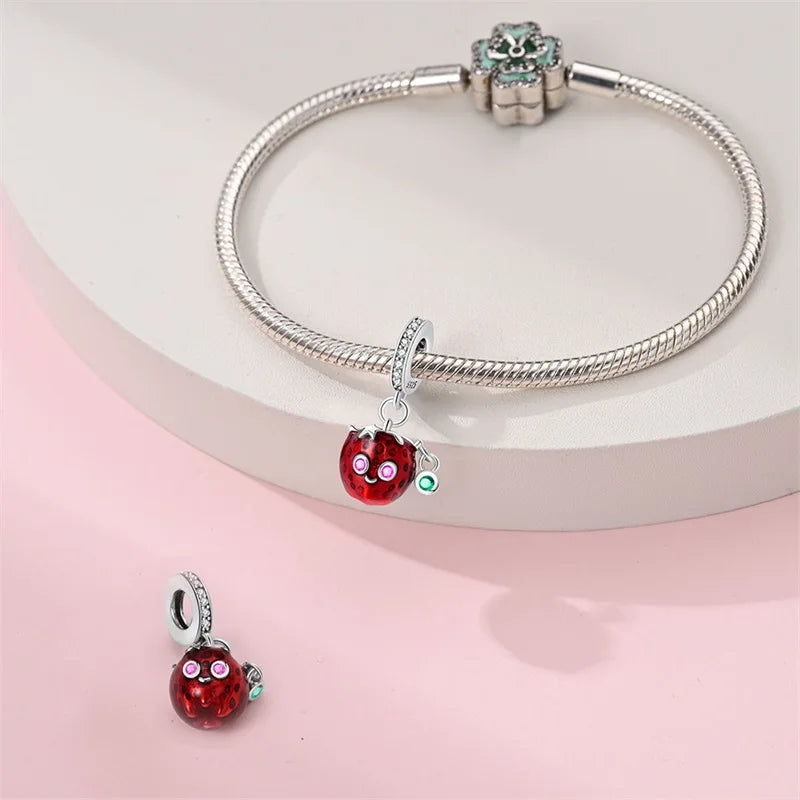 925 Silver Change Color Strawberry Cherry Avocado Fruit Series Charms Beads For 925 Original Bracelets DIY Birthday Jewelry Gift