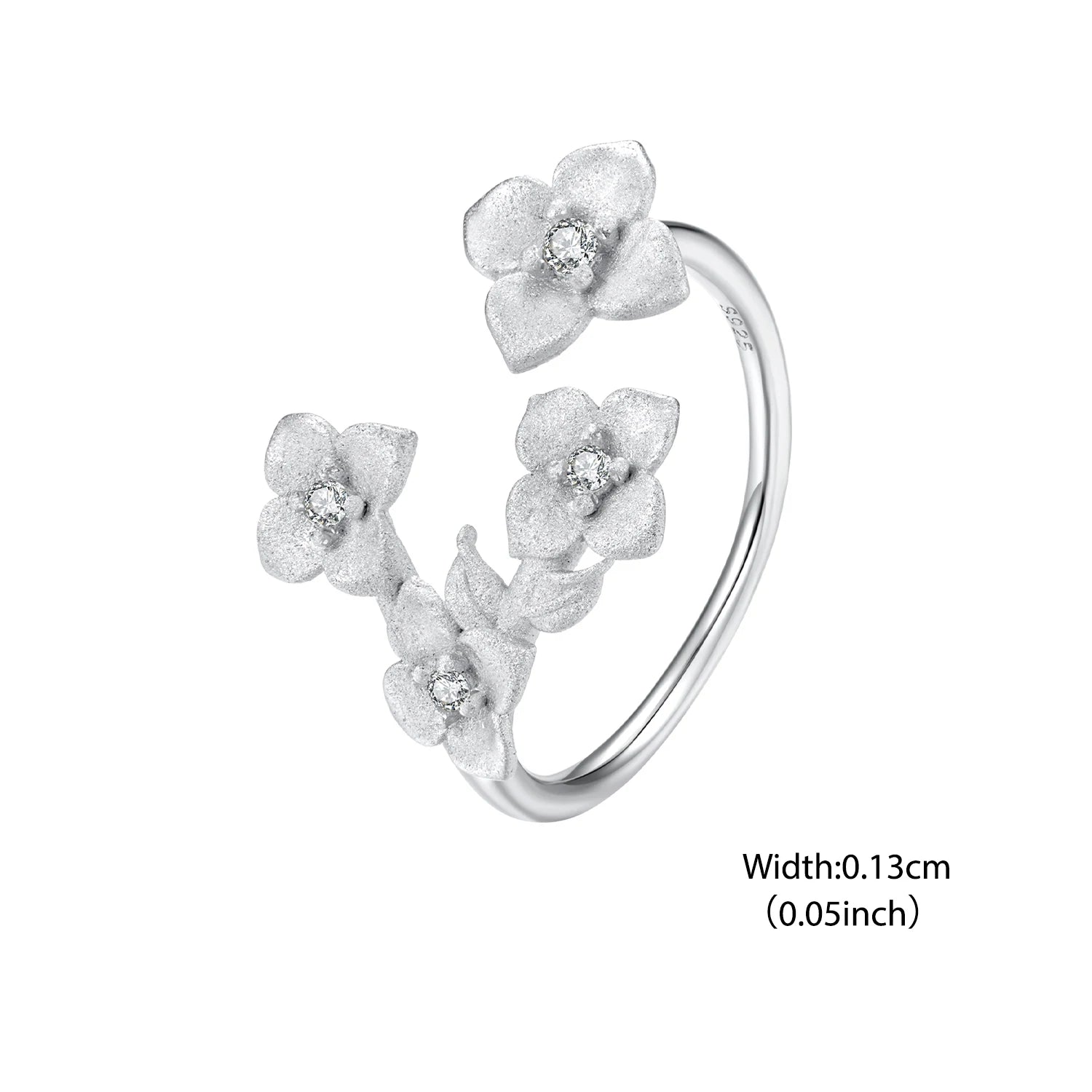 WOSTU 925 Sterling Silver Frosted Flower Open Ring AAA Zircon Flower Stud Eearrings Wedding Set Valentine luxury Jewelry Gift