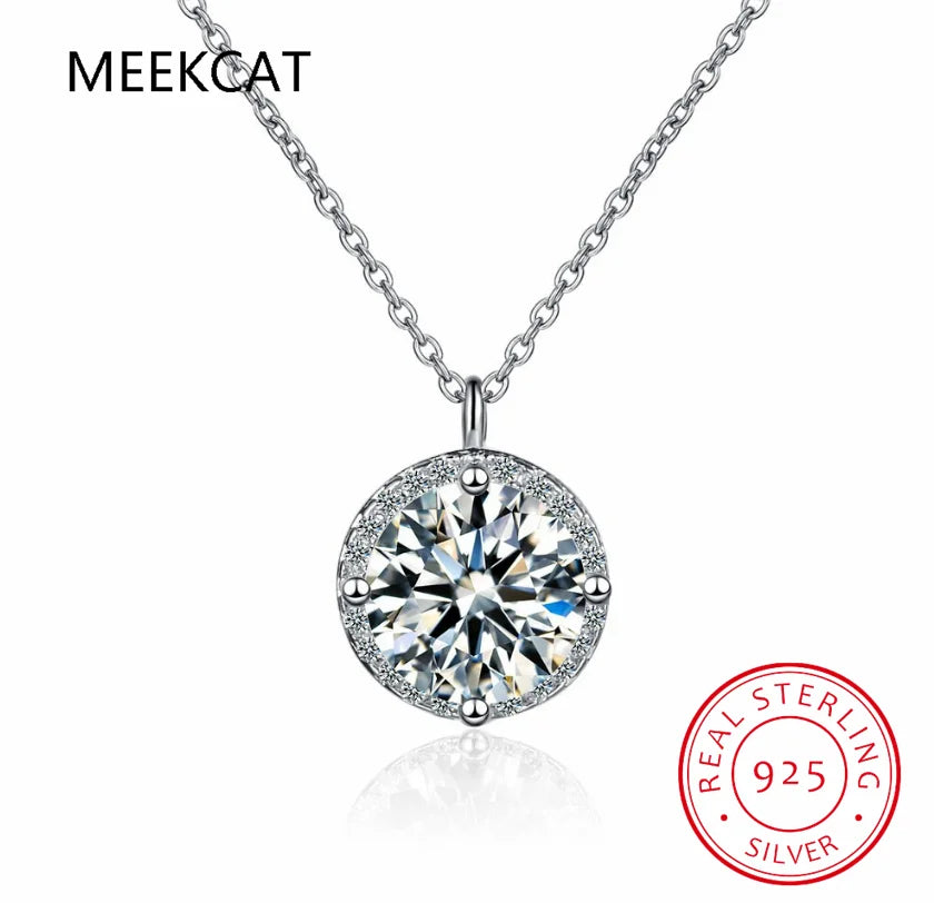 Collier pendentif solitaire en moissanite D de 6,5 mm et 1 carat, plaqué or 18 carats, chaîne en argent 925 véritable. Bijou pour femme.