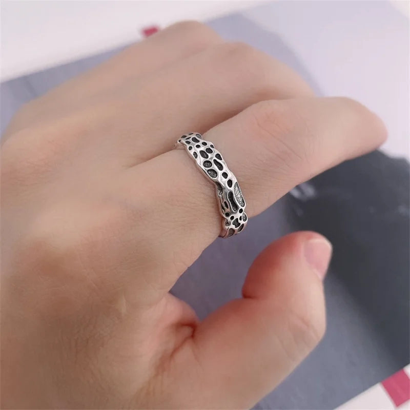 Retro Rielf Lunar Crater Pattern Ring For Men Jewelry Trendy Silver 925 Ring Male Index Finger Accessories