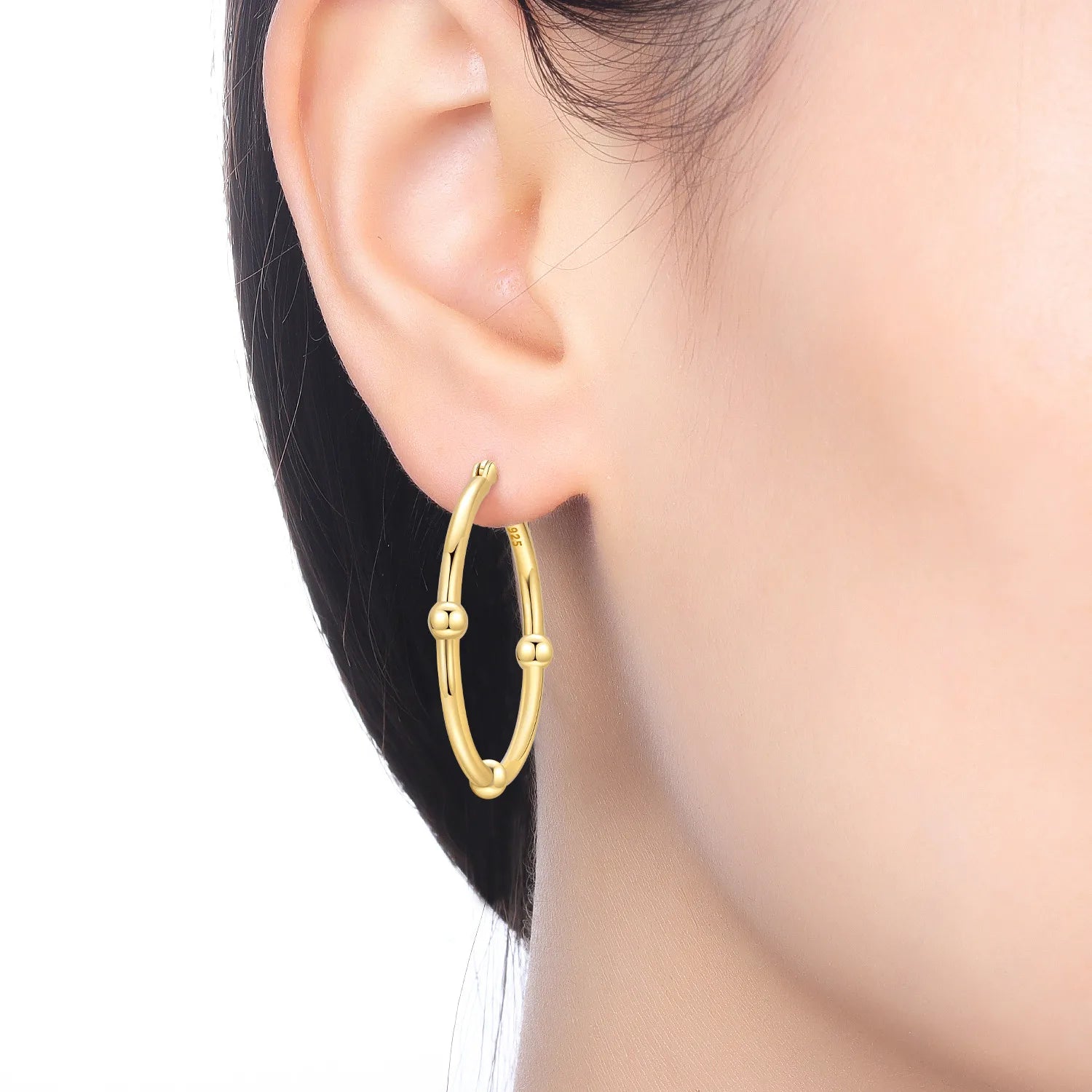 PANPOKI S925 Sterling Silver Golden Minimalist Geometric Earrings Versatile Hoop Earrings For Women Jewelry Original Party Gift
