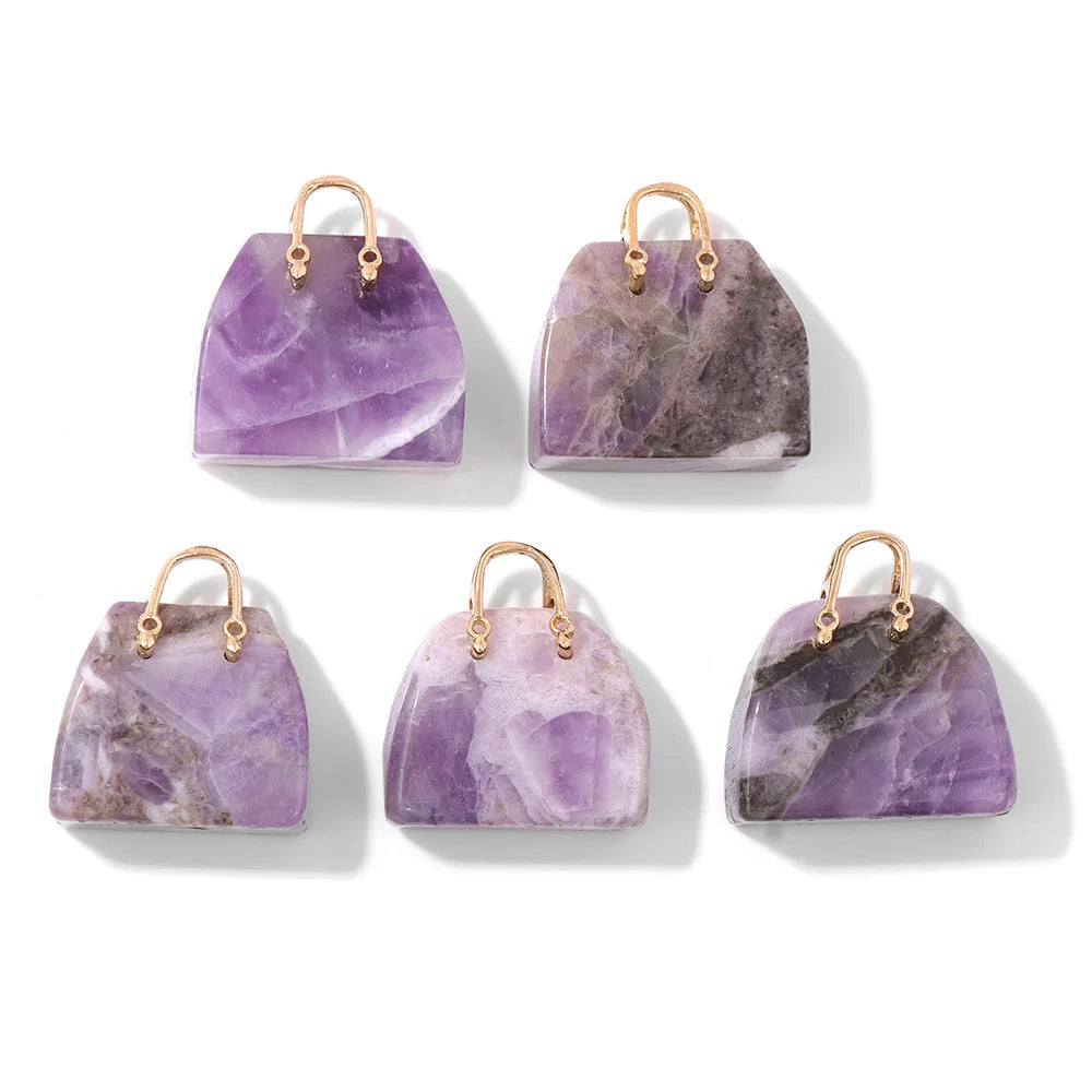 Wholesale Natural Amethyst Pendant Connector Reiki Hexagon Sun Bag Sun Stone Charm For Handmade Women Necklace Bracelet Jewelry