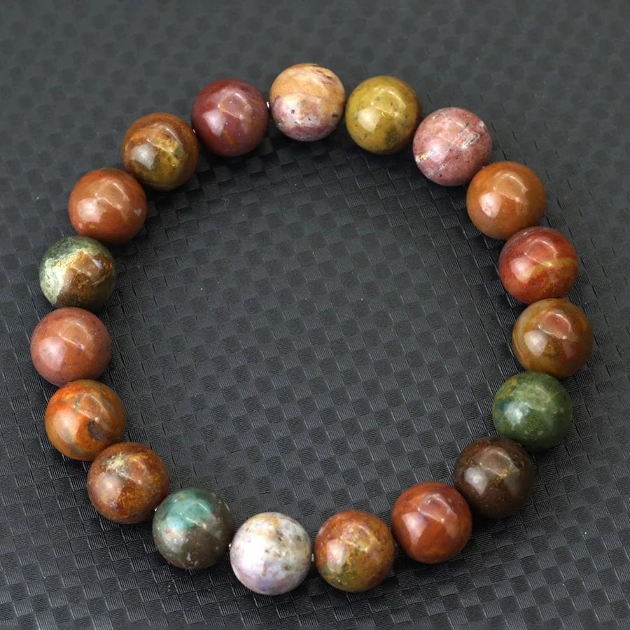 6mm/8mm/10mm Grade A Genuine Natural Marine Agates Beaded Bracelet Unisex Minimalist Smooth Stone Meditation Healing Braslet